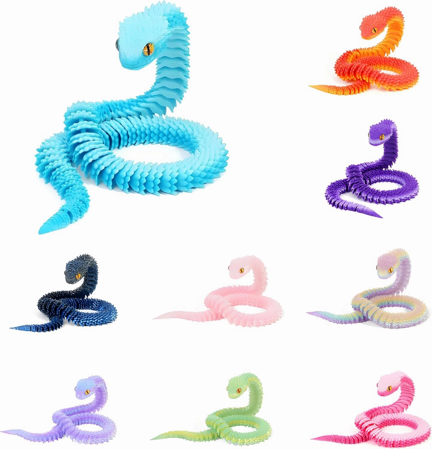 9 PCS 3D Printed Articulated Snakes, 12'' Movable Joint Fidget Viper Animal Model, Creative Ornaments Toys for Easter Home Office Tabletop Decor