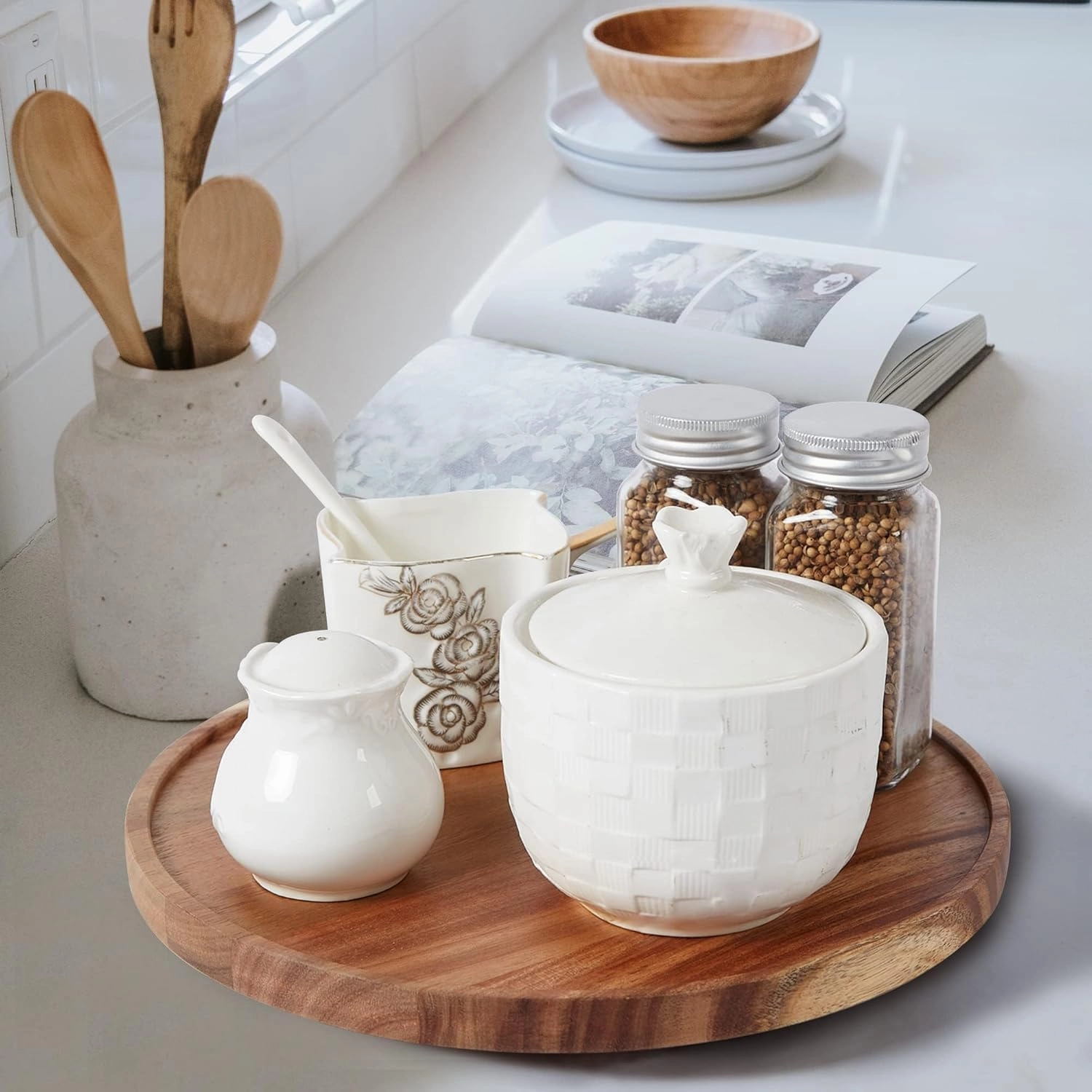 [ 2 Pack ] 10-inch Acacia Wood Lazy Susan Organizers, ACIAZAAZ Lazy Susan Turntable for Cabinet, Kitchen Turntable Storage for Table, Countertop, Pantry