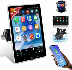 [2G 64G] Android 13 Rotatable Single Din Vertical Car Stereo 10.4 inch Touch Screen Radio Unit with Wireless Carplay & Android Auto/EQ Audio/Bluetooth 4.2/SWC/GPS Navigation/FM RDS