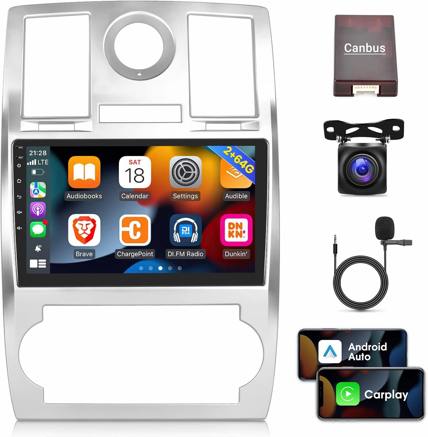 [2G 64G] Car Radio for Chrysler 300 2005 2006 2007 2008 2009 2010, Android 13 Touch Screen Stereo, Carplay/Android Auto/1080P/Hi-Fi Audio/Bluetooth   AHD Backup Camera   MIC