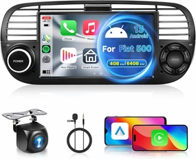 [4G 64G] 8 Core Car Radio for Fiat 500 2007-2015 with Wireless Carplay Android Auto,Hodozzy 7 Inch Touchscreen Car Stereo with GPS WiFi,Bluetooth USB DSP FM/RDS Radio SWC Backup Camera