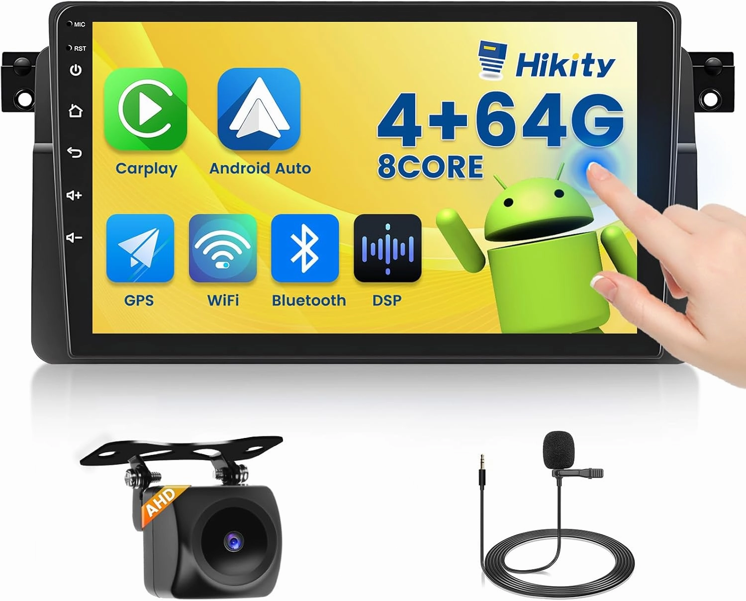[8-Core 4 64G] Hikity Android 13 Car Stereo for 1998-2006 BMW Series 3 E46 Radio, 9 Inch Touch Screen Radio with Wireless Carplay Android Auto, Bluetooth GPS 32EQ DSP FM RDS SWC Mic, AHD Backup Cam