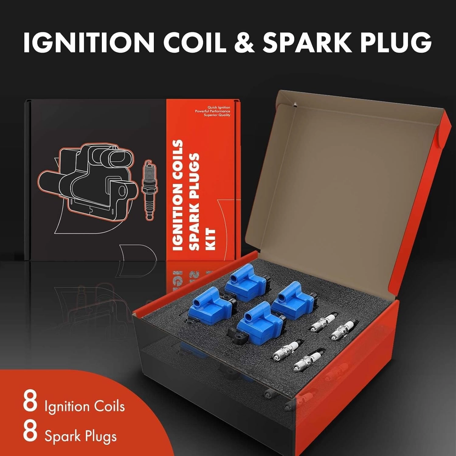 A-Premium Set of 8 (Blue) Ignition Coil Pack and Iridium Spark Plugs Compatible with Chevrolet Silverado GMC Sierra 1500 2500 Tahoe Yukon Buick Cadillac Hummer