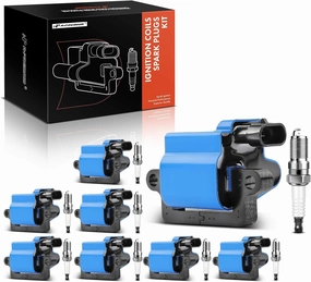 A-Premium Set of 8 (Blue) Ignition Coil Pack and Iridium Spark Plugs Compatible with Chevrolet Silverado GMC Sierra 1500 2500 Tahoe Yukon Buick Cadillac Hummer