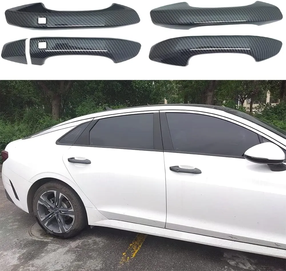 ABS Carbon Fiber Style Exterior Door Handle Cover Trim for Kia K5 2020 2021 2022 2023 2024 2025 with Smart Keyhole (Not for Optima 2015-2019)