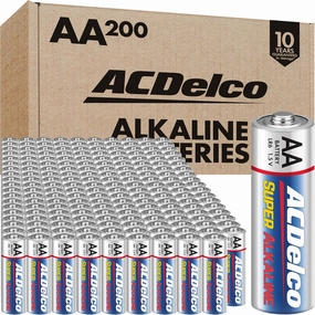 ACDelco 200-Count Double AA Batteries, Maximum Power Super Alkaline Battery, 10-Year Shelf Life, Reclosable Packaging
