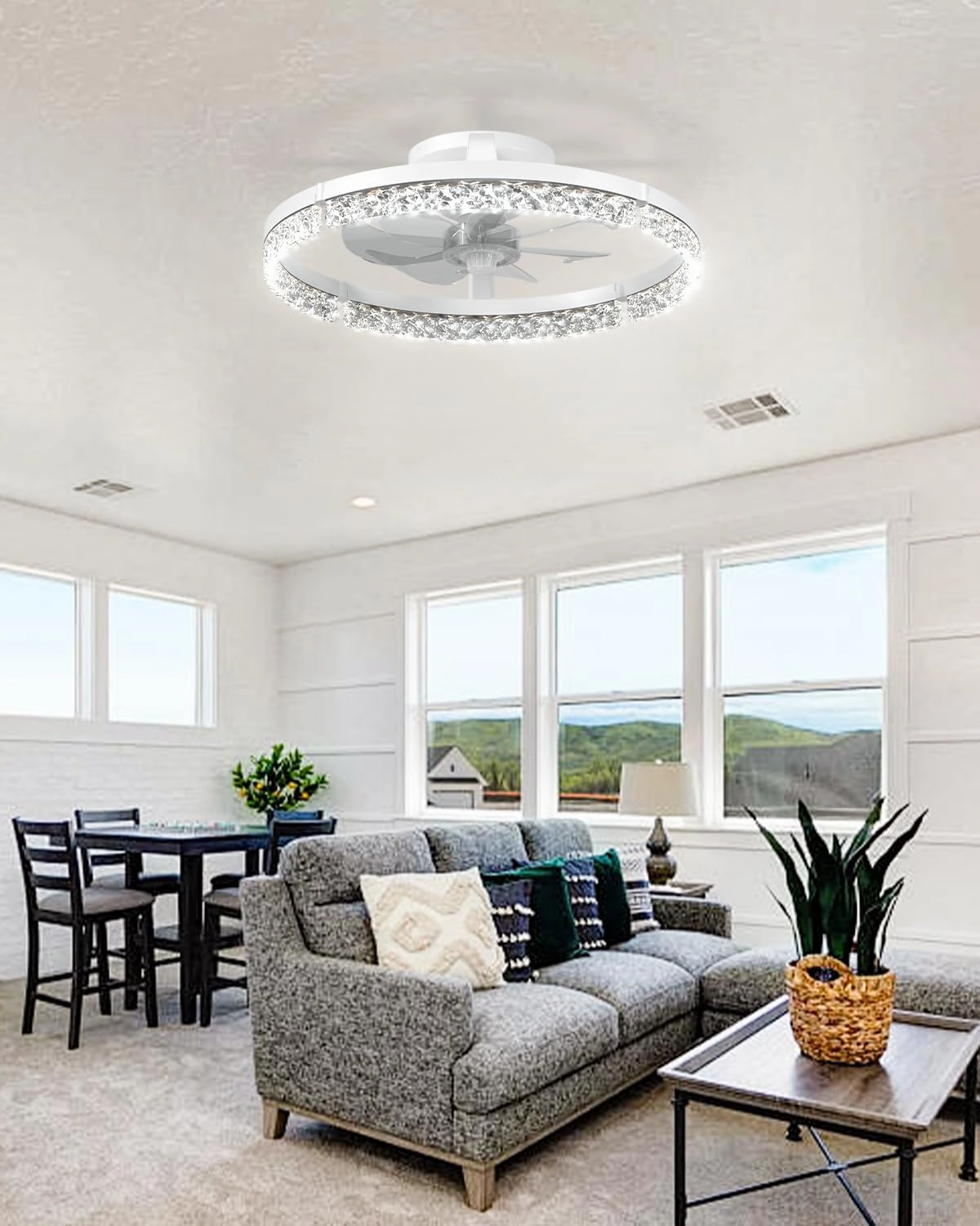 addlon Ceiling Fans with Lights and Remote, 20'' Low Profile Ceiling Fans, 3000-6000K Dimmable Modern Flush Mount LED Fan Light, Fandelier Ceiling Fan for Bedroom, Kitchen, Living Room, White
