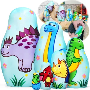 AEVVV Stacking Dinosaur Nesting Dolls Set 6 pcs - Dinosaur Decor for Dinosaur Lovers - Matryoshka Dolls as Wooden Dinosaur Figurines - Dinosaur Decorations
