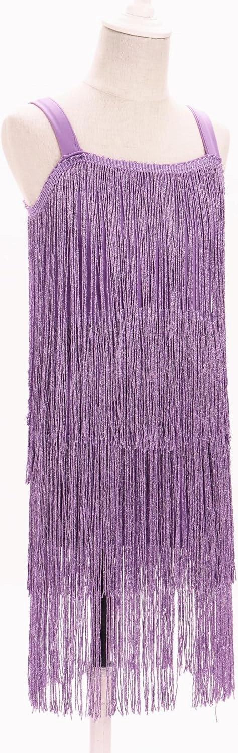 AFAVOM Toddler Girls Latin Dance Dress with Tassels, Fringe Cami, Salsa & Ballroom Style for Cha Cha & Rumba