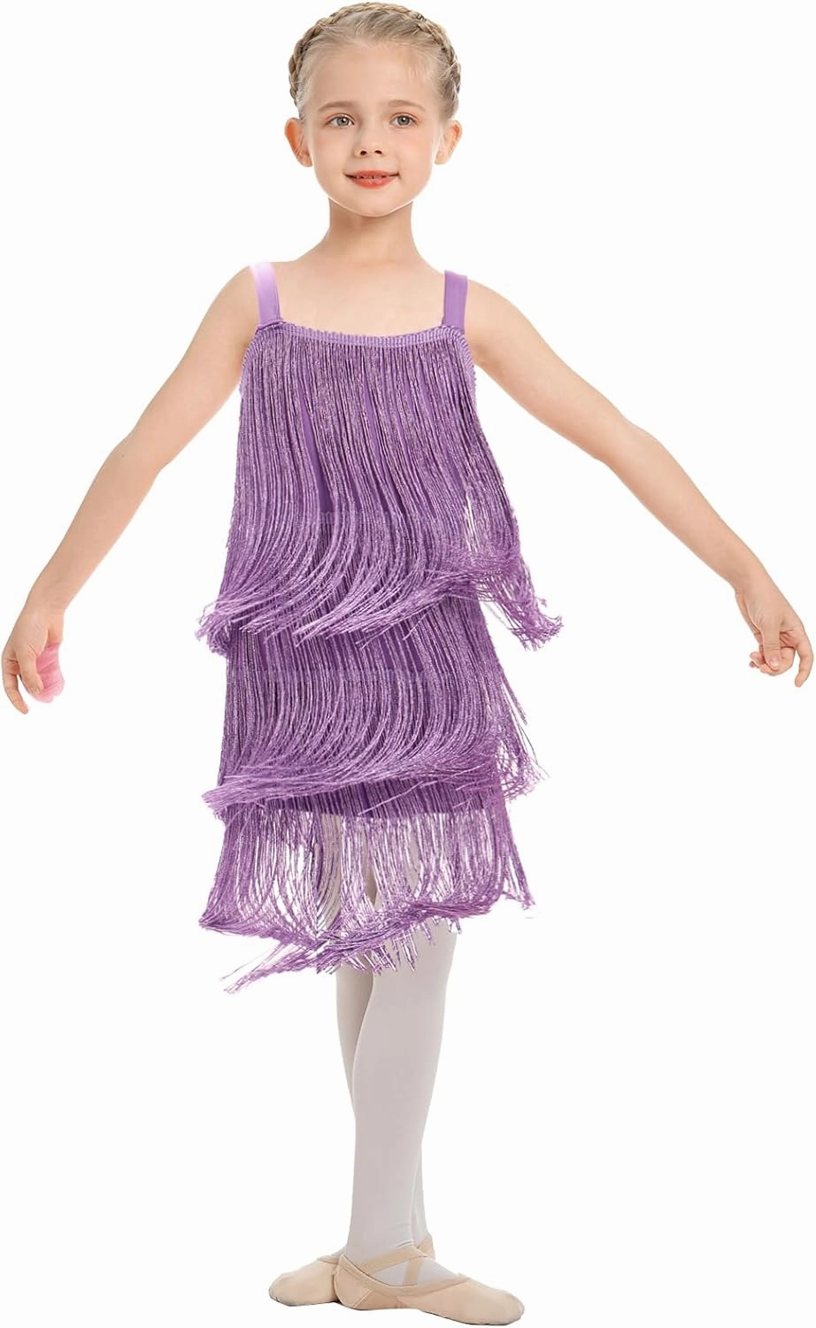 AFAVOM Toddler Girls Latin Dance Dress with Tassels, Fringe Cami, Salsa & Ballroom Style for Cha Cha & Rumba