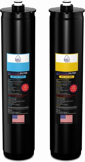 AFC™ Brand Model # AFC-KN-BY-2PK Water Filters, Compatible with Kinetico® K2 K5 & KRO Plus systems Filter Cartridge Set (Part # 9307A & 9309A) Blue/Yellow -Made in U.S.A. - 6 Month Pack