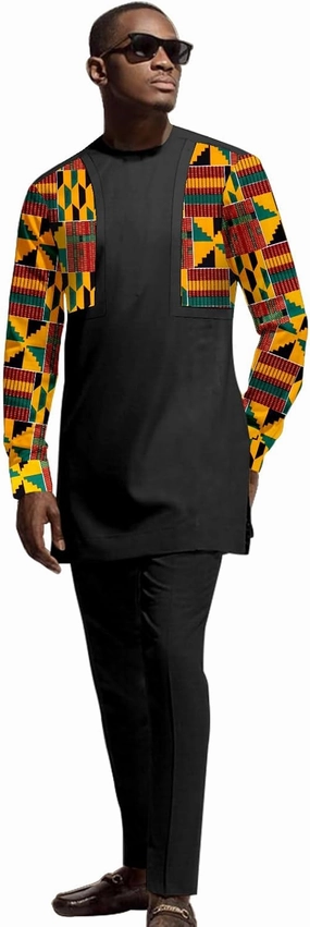 African Men‘s Party Suit Two Pieces Set Dashiki Shirt Pant Tracksuit Long Sleeve Outfit