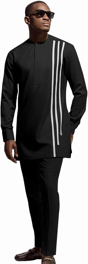 African Men‘s Party Suit Two Pieces Set Dashiki Shirt Pant Tracksuit Long Sleeve Outfit