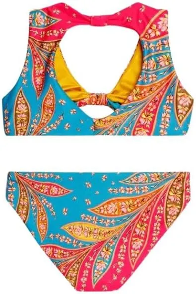 AGUA BENDITA Girls Bikini Set, Front Knot, Uncovered Back, Full Coverage Bottom, 81% Recycled Polyester, 19% Elastane