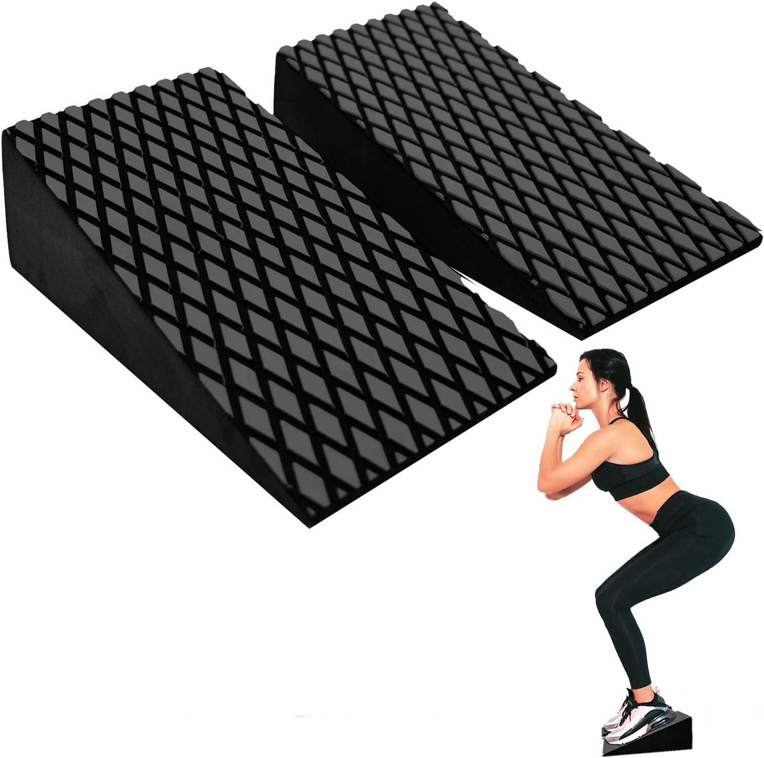 AHA Lifestyles Squat Wedge Blocks - 2 Pack - Non Slip Professional Ramp for Elevated Squats, Stretching, Calf Raise - Pushup, Weightlifting, Yoga - For Men and Women