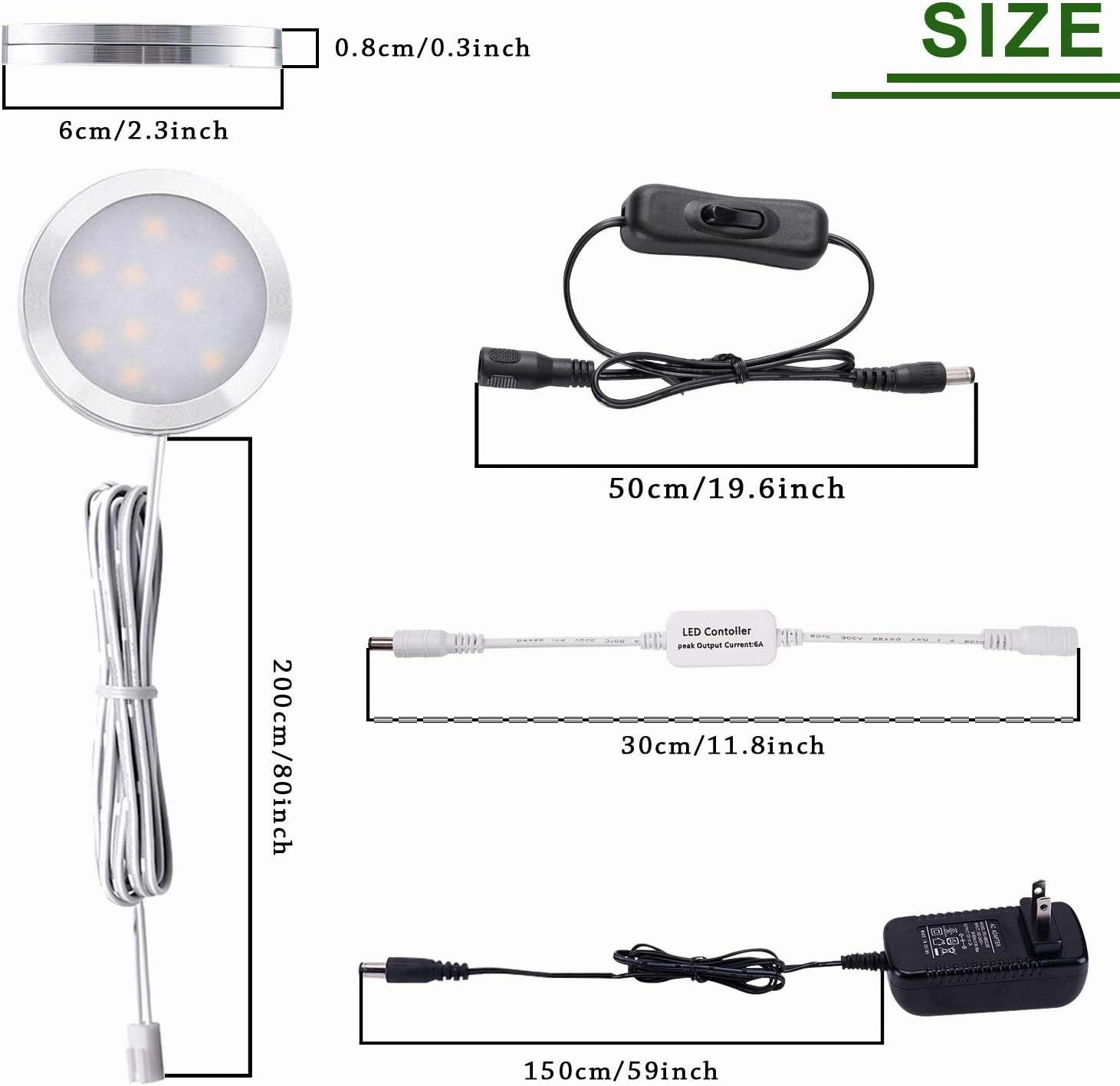 AIBOO Dimmable LED Under Cabinet Lighting, Counter Showcase Kitchen Lighting Fixtures with 12V Plug in adapter and Dimmable Wireless Remote Control, 6 Ultra Slim Puck Lights Kit (Warm White)