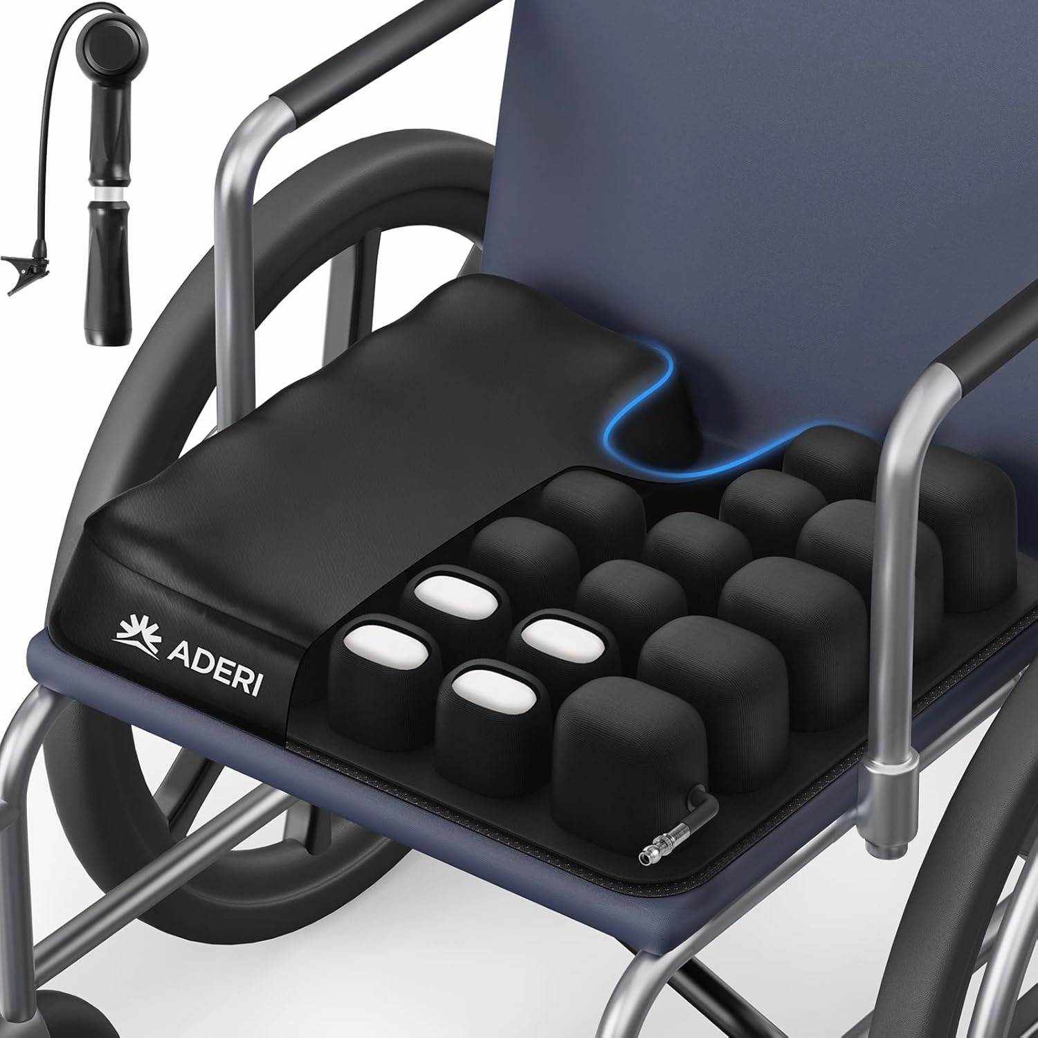 Airbag Wheelchair Cushion with Ventilation Channels for Pressure Sore & Ulcer, U-Shaped Inflatable Pressure Relief Seat Cushion for Tailbone, Back Pain Relief, Waterproof Fabric & Non-Slip Base