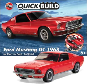Airfix Quickbuild Plastic Model Kit - Ford Mustang GT 1968 - Easy Assembly Snap Together Model Car Kit, Classic Sports Car for Adults & Kids to Build, Building Toys Set, Red