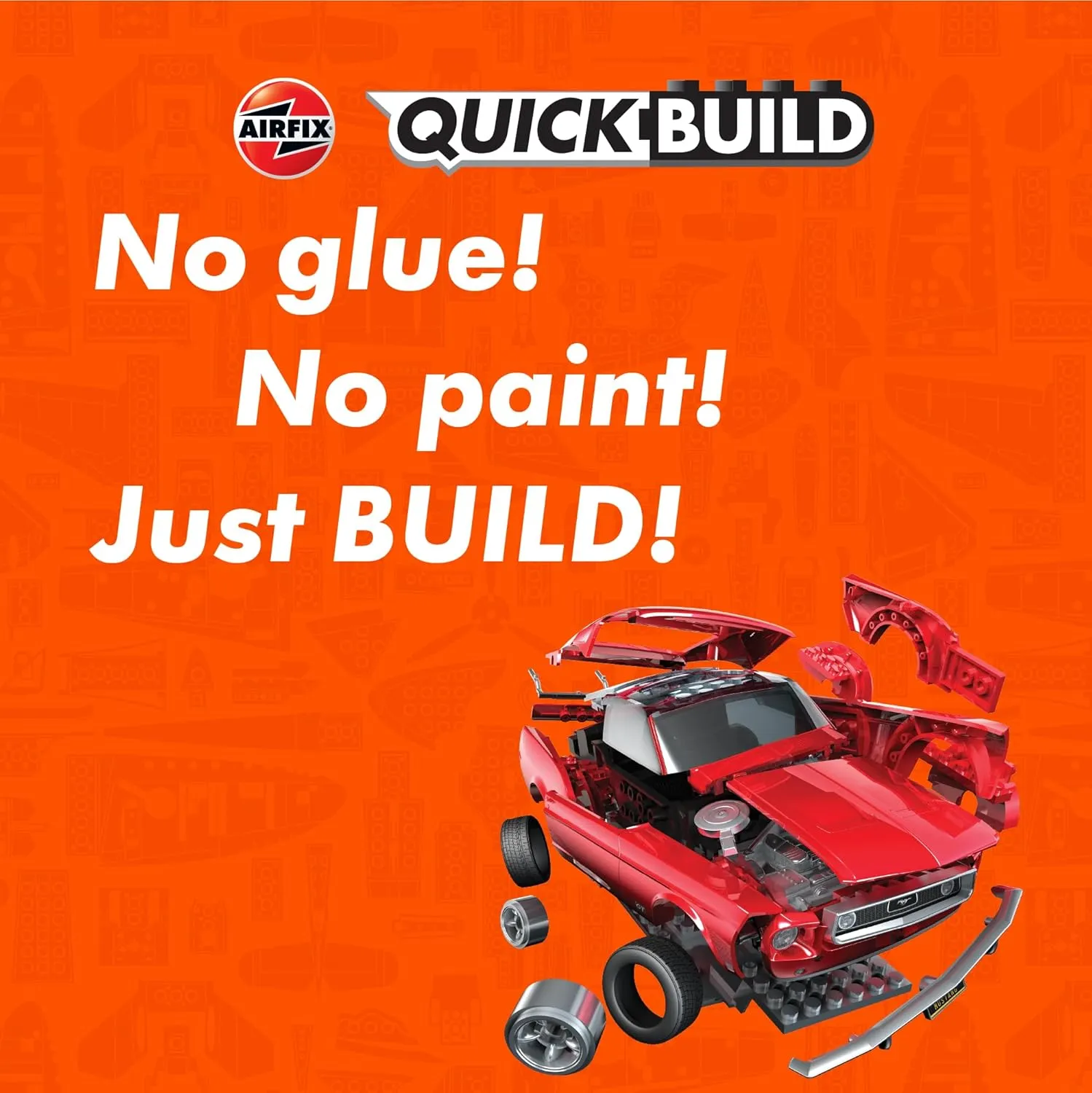 Airfix Quickbuild Plastic Model Kit - Ford Mustang GT 1968 - Easy Assembly Snap Together Model Car Kit, Classic Sports Car for Adults & Kids to Build, Building Toys Set, Red
