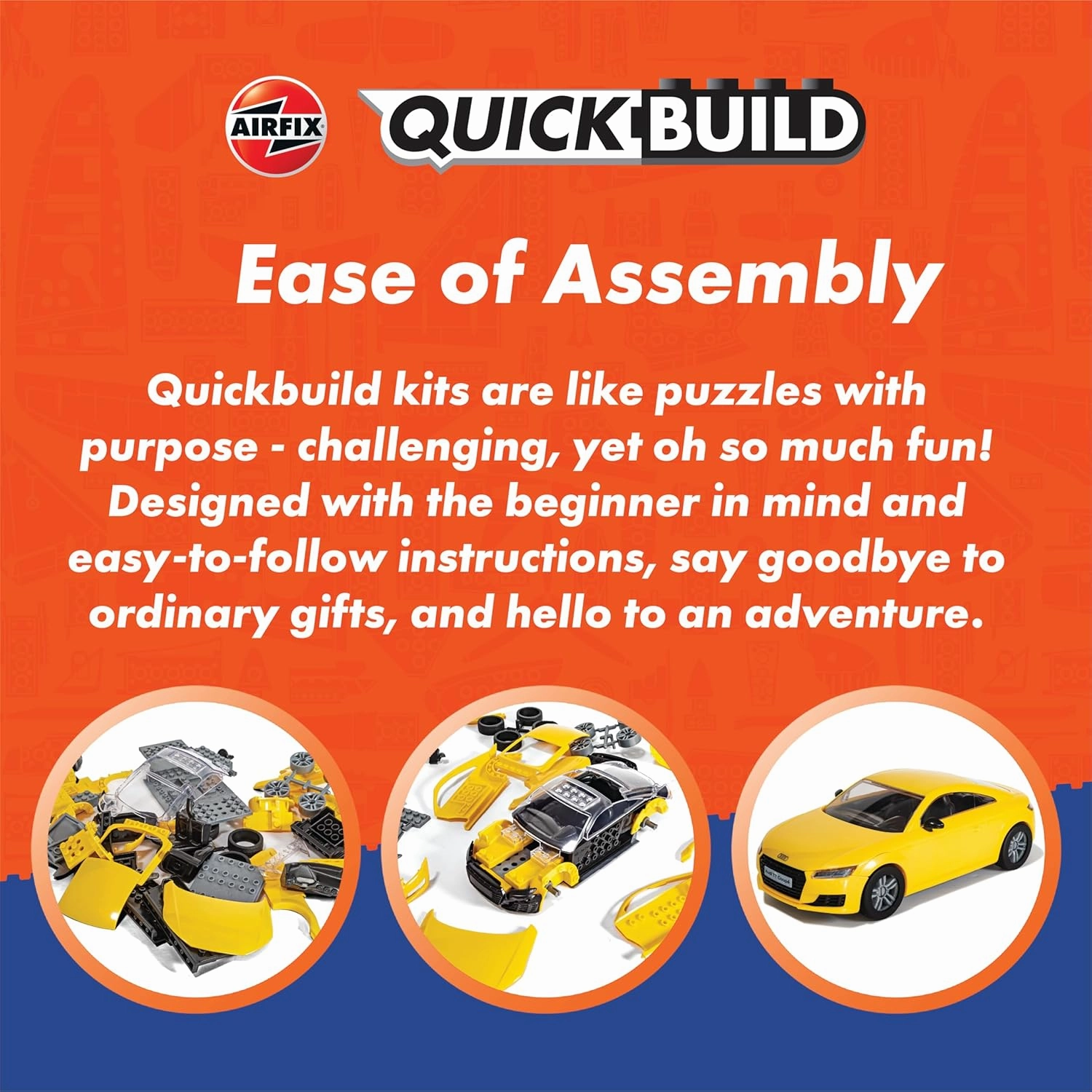 Airfix J6049 Quickbuild Plastic Model Car Kits - Audi R8 Coupe - Easy Assembly Snap Together Kit, Classic Car for Adults & Kids to Build, Model Vehicles, Building Toys Set