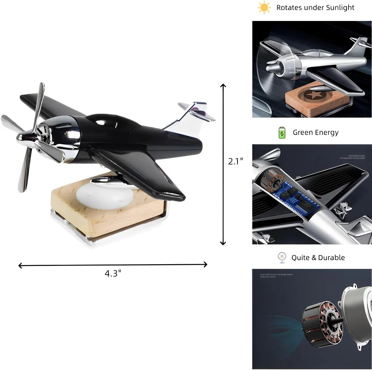 Airplane Solar Fidget Spinner, Lucky Car Decoration Automatic Sun Powered Home Office Automotive Accessories, Creative Father's Day Birthday Gift Exchange, Aroma Diffuser Perfume Not Included (Silver)