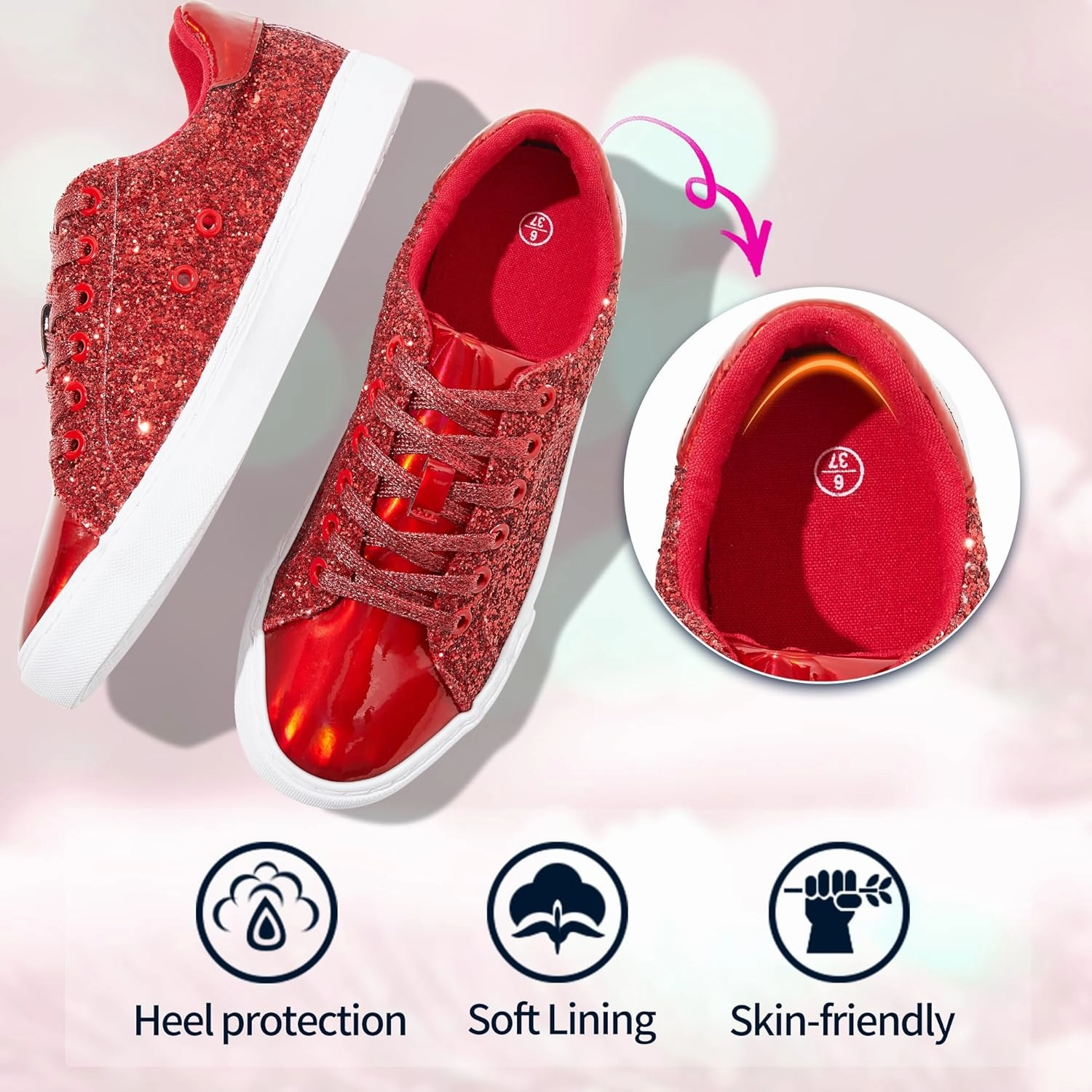 AISFAES Glitter Sneakers Sparkly Low Top Sequins Sneakers Lace Up Tennis Shoes Comfort Bling Shoes Fashion Shiny Walking Shoes