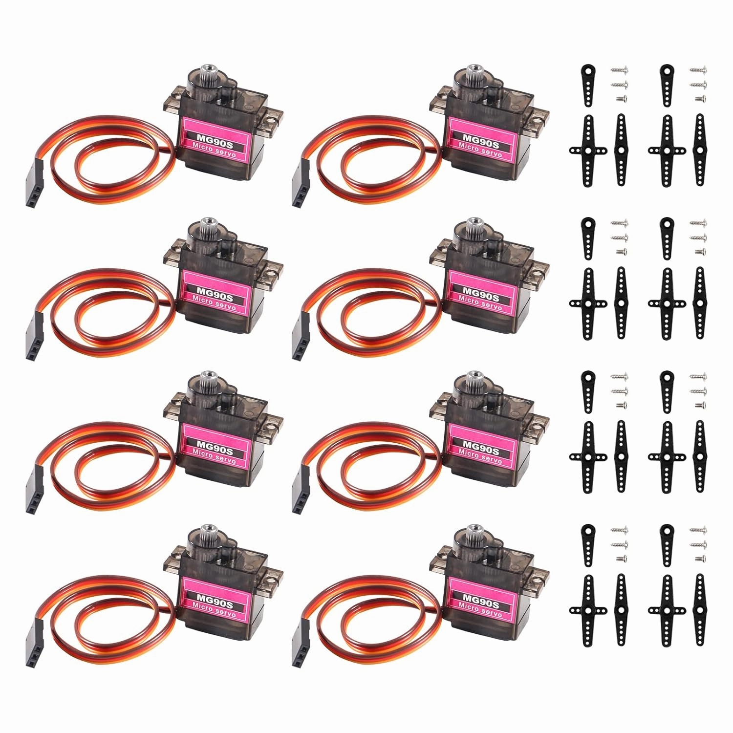 Alinan 8pcs MG90S Servo Micro Steering Gear 360 Degree Neutral Mark 9G Servo Motor Geared Micro Servo Motor 9G Smart Robot for Project Car Helicopter Airplane Boat