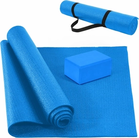 All Purpose 0.25 Inch Thick High Density No Tear Exercise Yoga Mat with Strap & Lightweight Features for Indoor & Outdoor Use, Blue