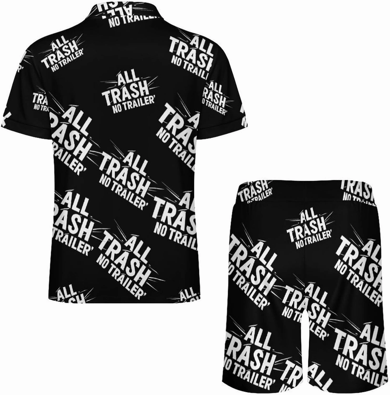 All Trash No Trailer Fashion Mens Polo Shirts And Shorts Set Summer Outfits 2 Piece