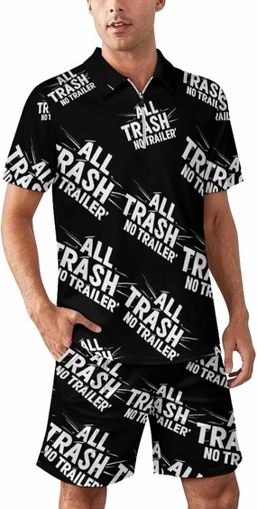 All Trash No Trailer Fashion Mens Polo Shirts And Shorts Set Summer Outfits 2 Piece