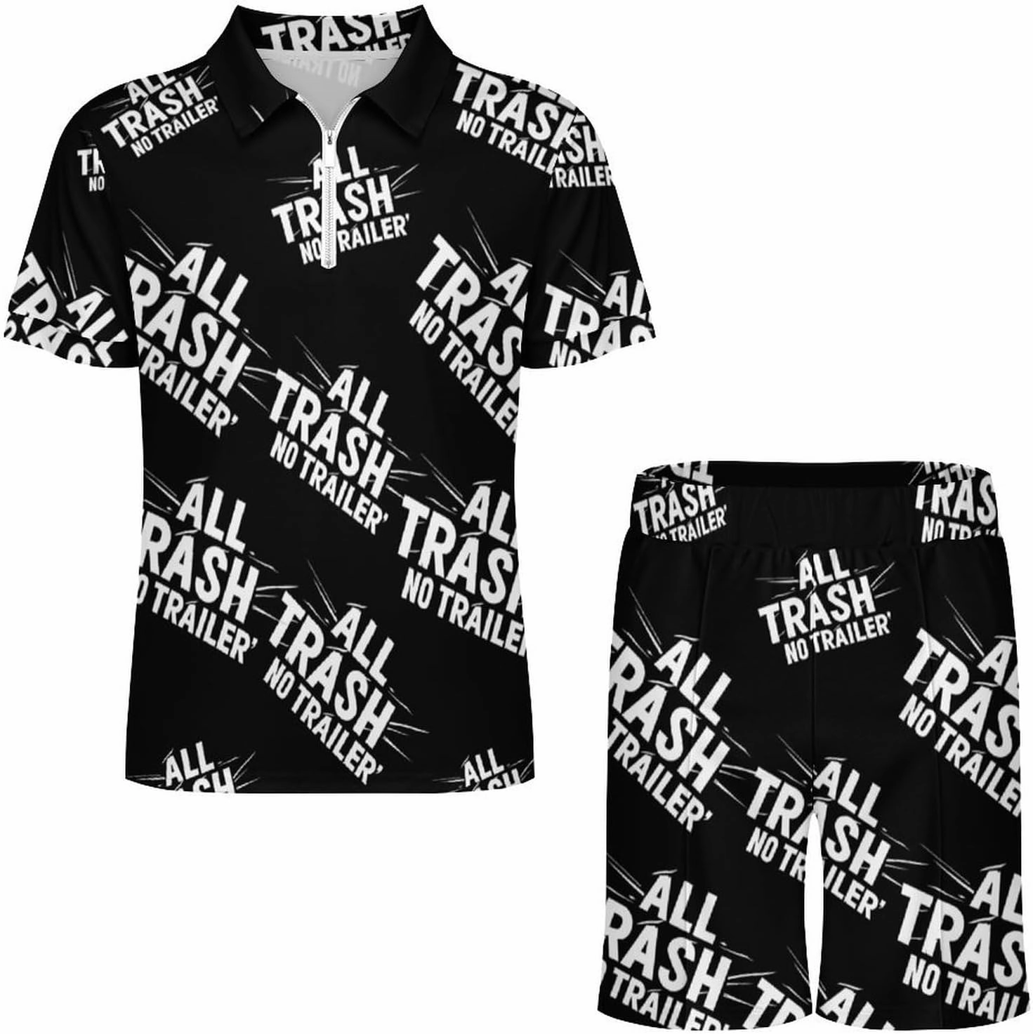 All Trash No Trailer Fashion Mens Polo Shirts And Shorts Set Summer Outfits 2 Piece