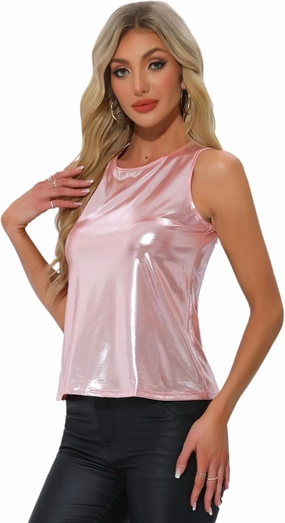 Allegra K Halloween Metallic Tank Top for Women's Sleeveless Club Party Shiny Shirt