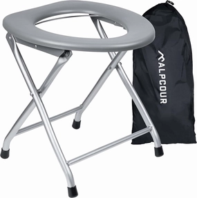 Alpcour Portable Toilet Seat – Compact Lightweight Indoor & Outdoor Commode w/Built-In Bag Hooks & Travel Bag – Heavy-Duty Stainless-Steel Chair is Durable & Convenient For Camping, Travel & Emergency