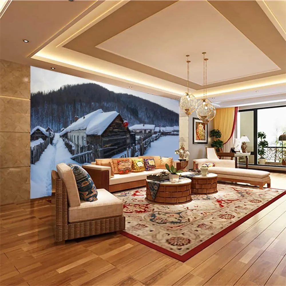 Alpine Forest Peel and Stick Wallpaper, Snow Cabin Mural,Removable Wall Paper Suitable for Living Room Tv Background Wall Room and Bedroom Home Decoration,169.3"" W x118.2 H