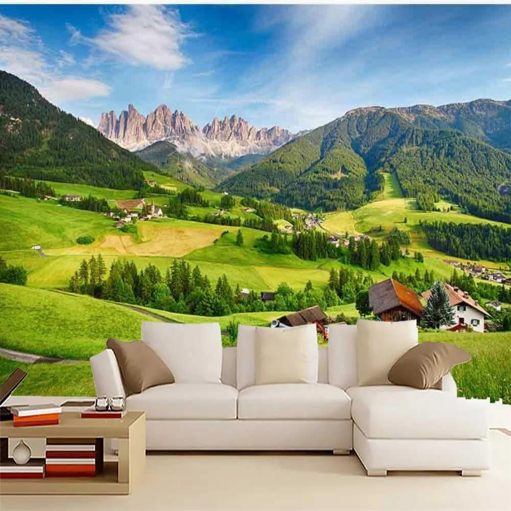 Alpine Grassland Wall Mural, Natural Scenery 3D Large Wallpaper Peel and Stick Self-Adhesive Removable Wall Decor Stickers,for Living Room Bedroom TV Sofa Background,59" W x39.4 H