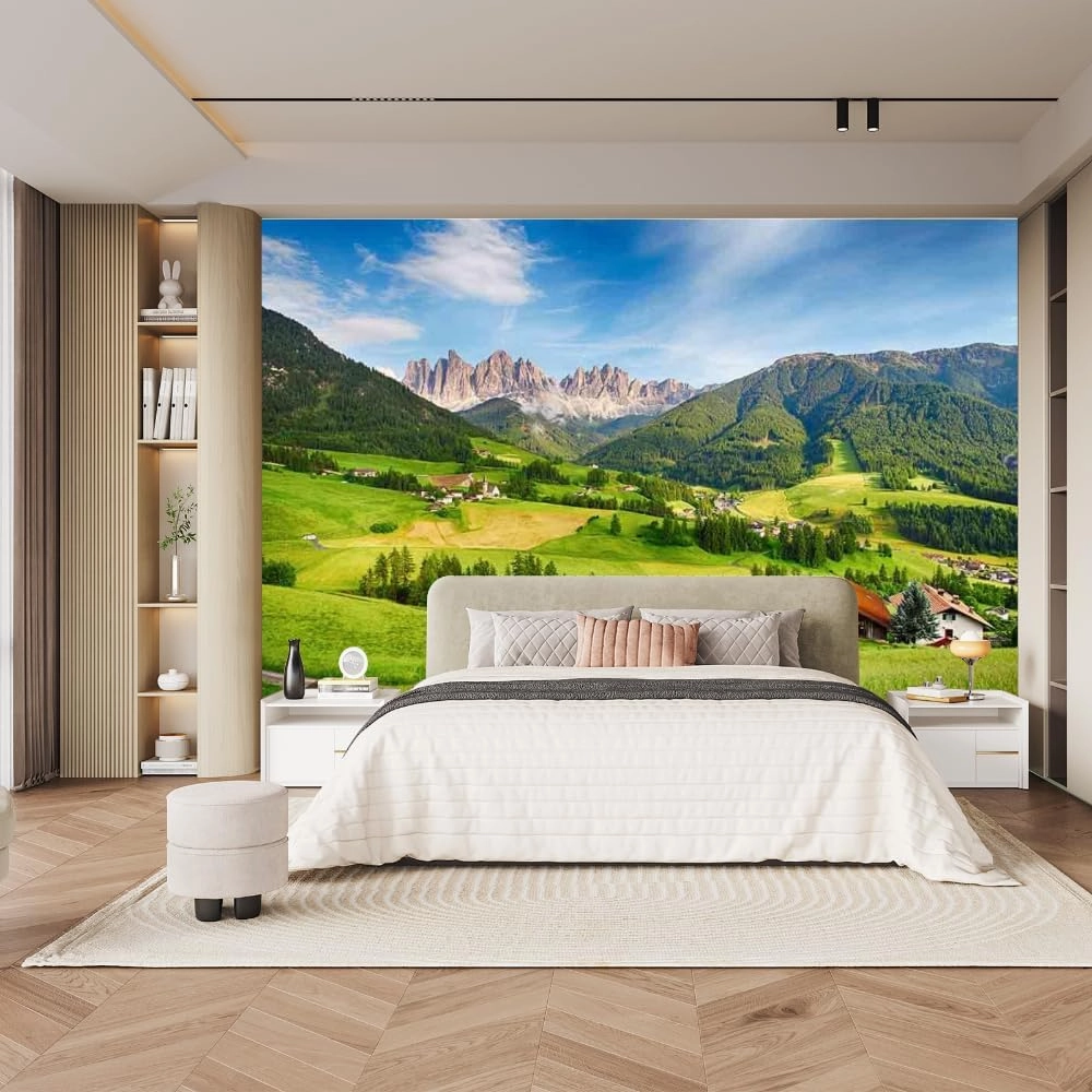 Alpine Grassland Wall Mural, Natural Scenery 3D Large Wallpaper Peel and Stick Self-Adhesive Removable Wall Decor Stickers,for Living Room Bedroom TV Sofa Background,59" W x39.4 H