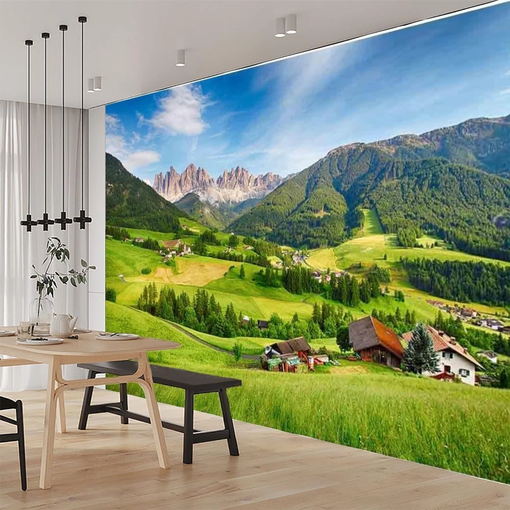 Alpine Grassland Wall Mural, Natural Scenery 3D Large Wallpaper Peel and Stick Self-Adhesive Removable Wall Decor Stickers,for Living Room Bedroom TV Sofa Background,59" W x39.4 H