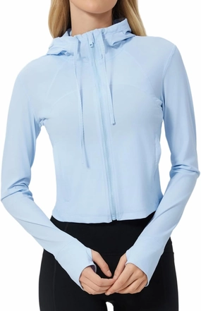 altiland Lightweight Workout Hooded Jacket for Women, UPF 50  Cropped Full Zip Athletic Gym Running Jackets with Thumb Holes