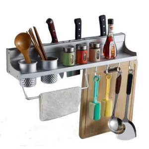 Aluminum Kitchen Accessories Rack Set Wall Mounted Kitchen Storage Holders Racks With Double Cup&8 Hooks