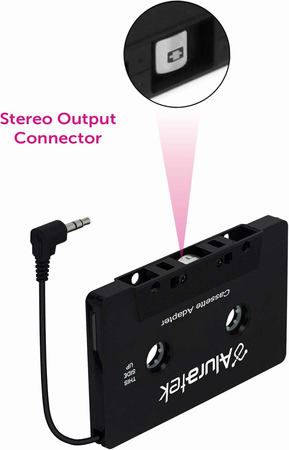 Aluratek Premium Audio Cassette Receiver, Premium Car Audio, Universal 3.5mm Audio Jack or AUX-in Port, Supports Phones/Tablets/Stereo/Headphones/Hi-Fi/Portable Speaker, 3 Foot Cable Length