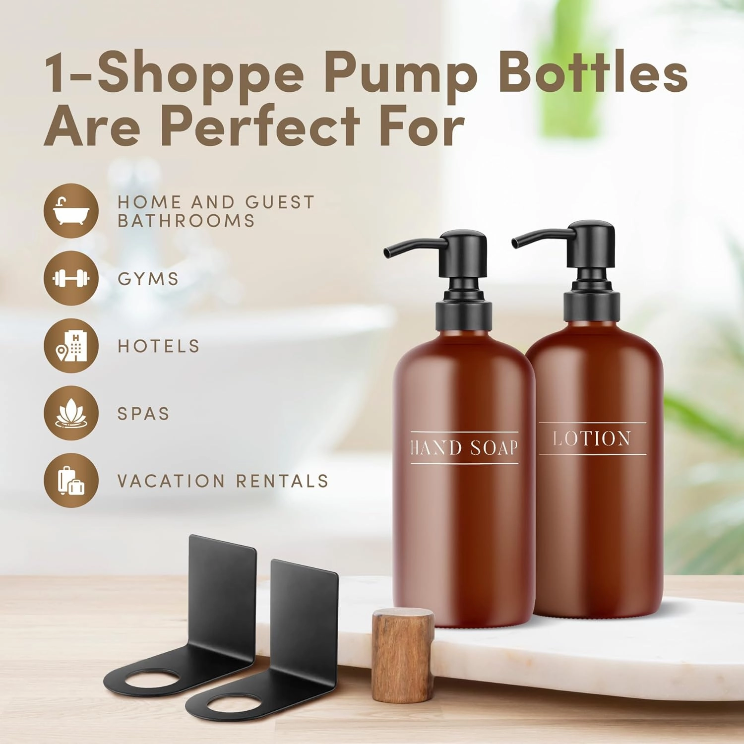 Amber Plastic Bottle | Refillable Wall Mount Liquid Soap Dispenser | 16 oz Hand Soap and Lotion for Every Bathroom | 2 Bottles