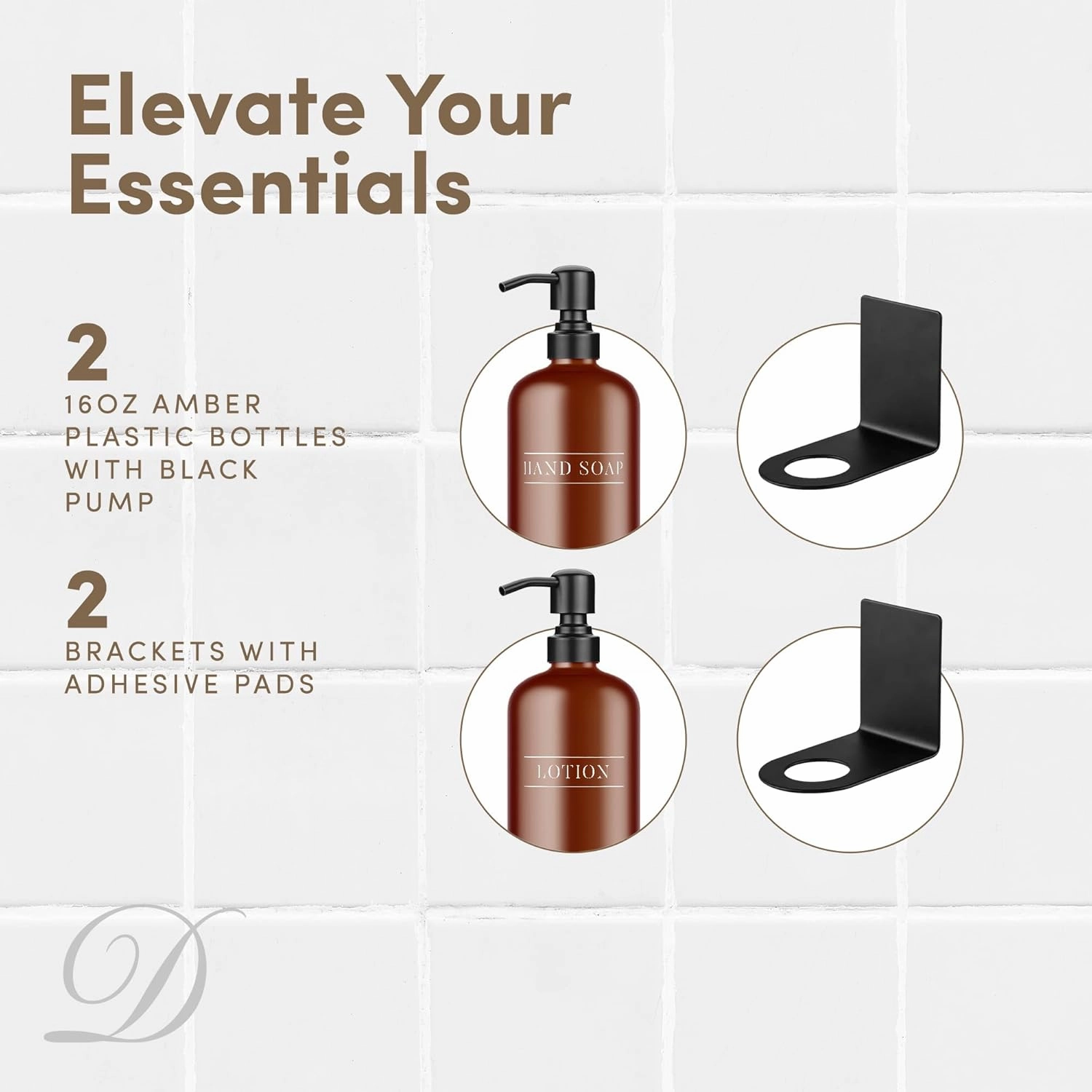 Amber Plastic Bottle | Refillable Wall Mount Liquid Soap Dispenser | 16 oz Hand Soap and Lotion for Every Bathroom | 2 Bottles