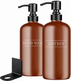 Amber Plastic Bottle | Refillable Wall Mount Liquid Soap Dispenser | 16 oz Hand Soap and Lotion for Every Bathroom | 2 Bottles