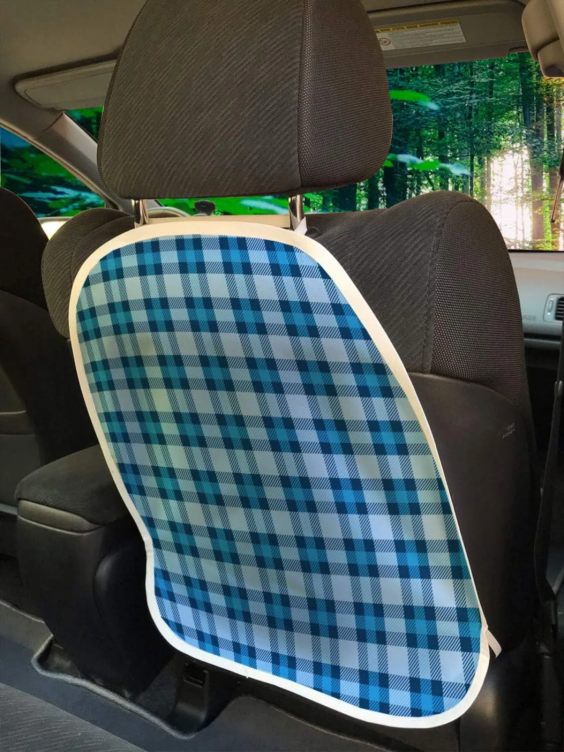 Ambesonne Checkered Car Seat Protector Set of 2, Intersecting Stripes and Squares Picnic Themed Tile Pattern in Blue Colors, Universal Kick Mat for Dirt Mud & Scratches, 18" x 24", Blue Pale Blue