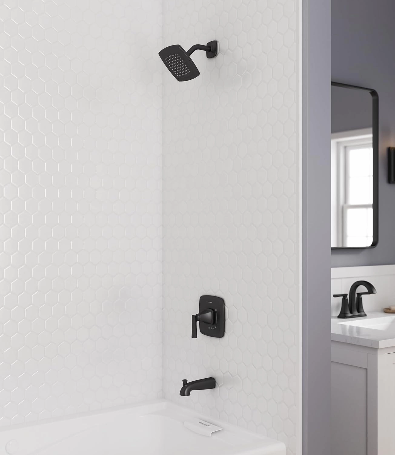 American Standard 7426508.243 Belmeade Tub and Shower Trim Kit with Valve, 1.8 GPM, Matte Black