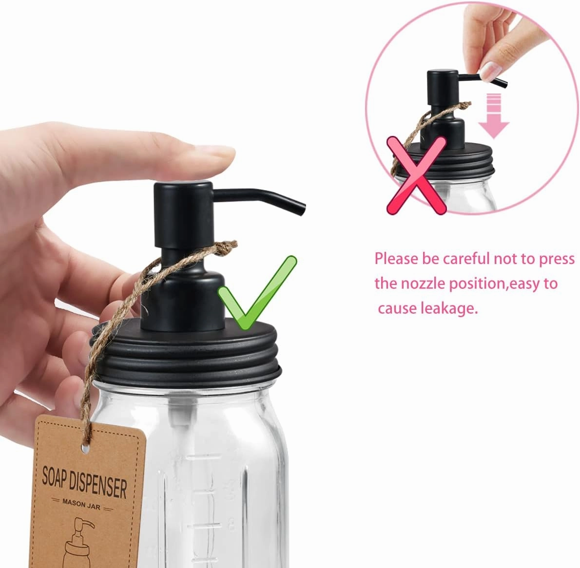 Amolliar 4 Pack Mason Jar Liquid Soap Dispensers, Rustproof Stainless Steel Lid Pump, Waterproof Sticker, Refillable Hand Soap for Bathroom, Kitchen, Dish Soap, Lotion Soap, Farmhouse Decor(Black)