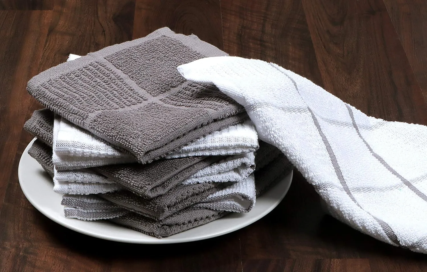 AMOUR INFINI Terry Dish Cloths Set of 8 Highly Absorbent Super Soft Kitchen Dishcloths Reusable Quick Dry Dish Rags for Cleaning & Drying Dishes (12x12 Inch - L.Grey)