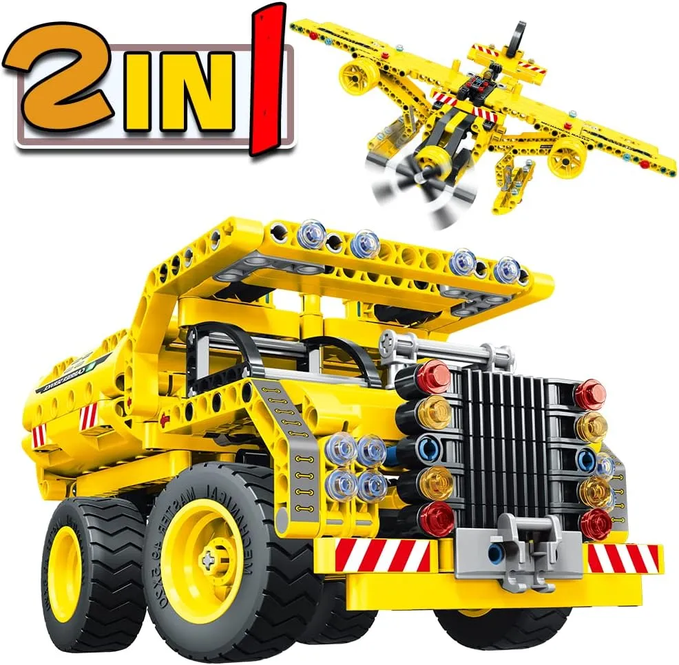 Amy&Benton 361PCS Building Kit Dump Truck Building Toys Sets 2-in-1 Truck Airplane Take Apart Toy Kids Airplane Building Kit for Boys 8-12 STEM Building Toys Set for Kids Gift Birthday