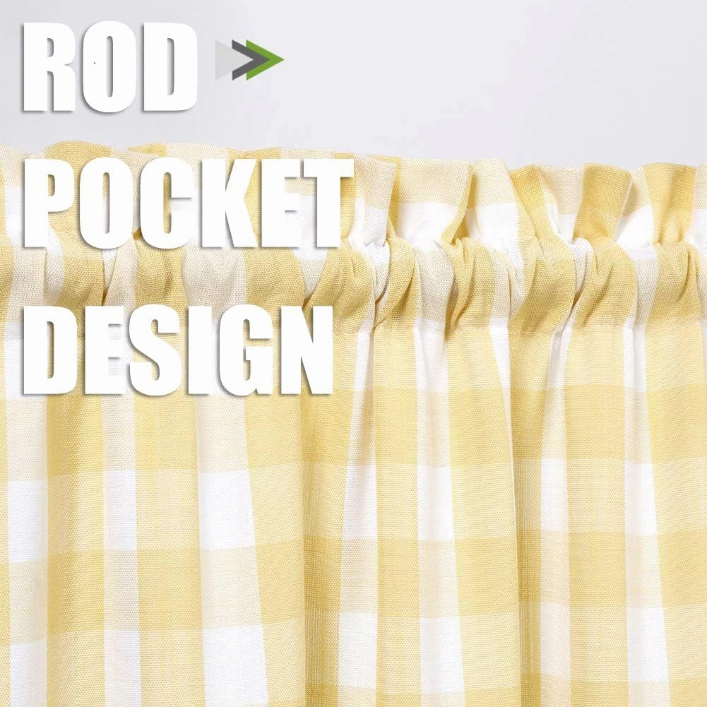 Amzdecor Buffalo Check Tier Curtains for Kitchen, Thick Yarn Dyed Buffalo Plaid Gingham Rod Pocket Farmhouse Cafe Bathroom Curtains, Short Kitchen Window Curtains,28" W x 24" L, Yellow/White, Set of 2