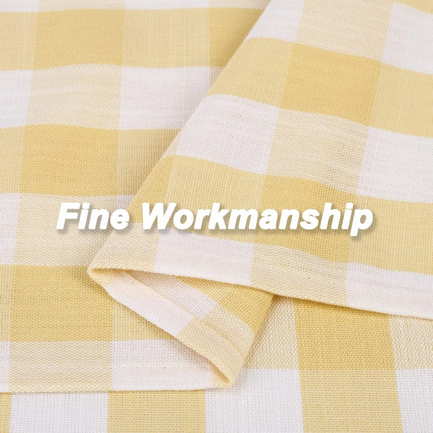 Amzdecor Buffalo Check Tier Curtains for Kitchen, Thick Yarn Dyed Buffalo Plaid Gingham Rod Pocket Farmhouse Cafe Bathroom Curtains, Short Kitchen Window Curtains,28" W x 24" L, Yellow/White, Set of 2